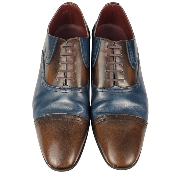 Aldo Men's 10.5 Cap Toe Oxford Dress Shoes Blue Brown Leather Formal Business - Picture 2 of 10